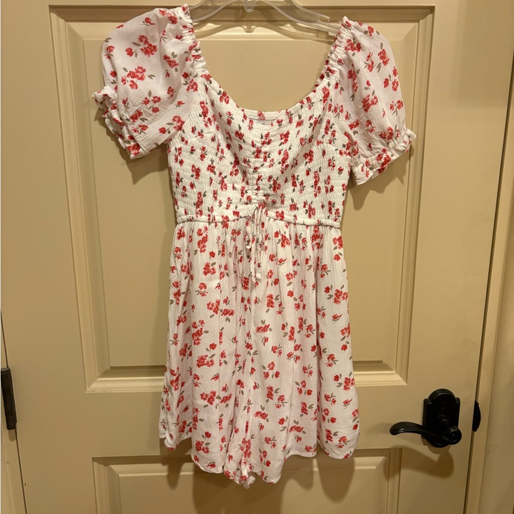 Hollister White and Red Floral Romper